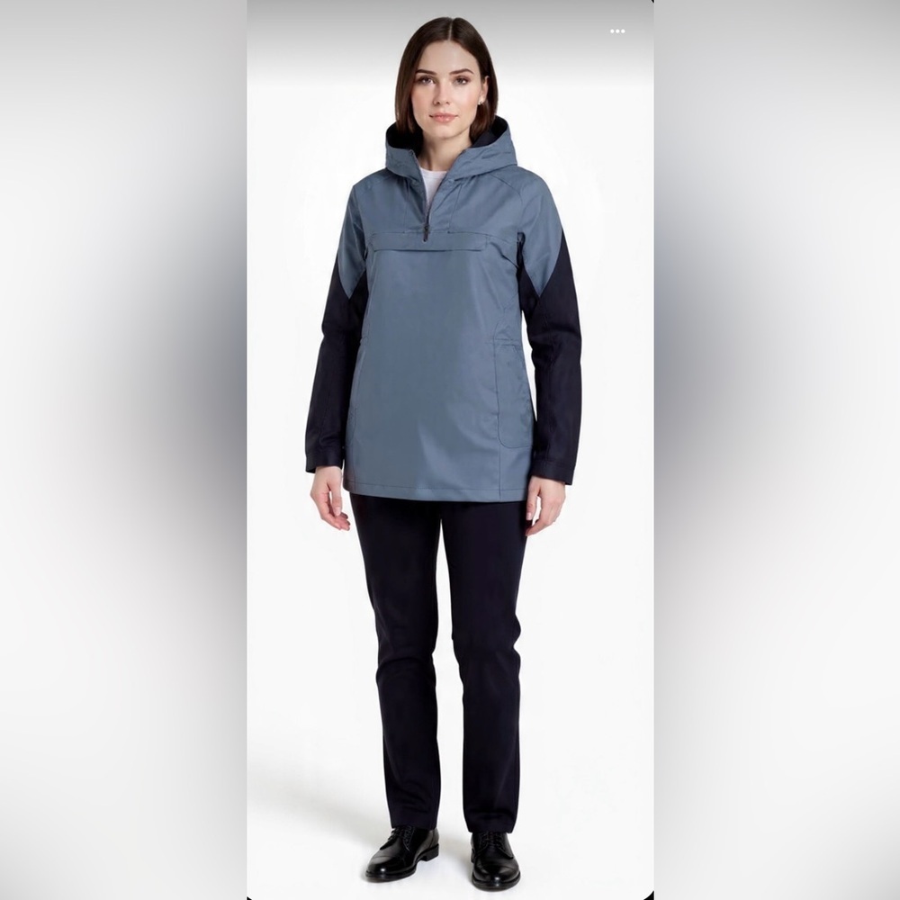 Kari Traa Voss Hooded Anorak Jacket Women’s XL Blue Gray Pullover Shell